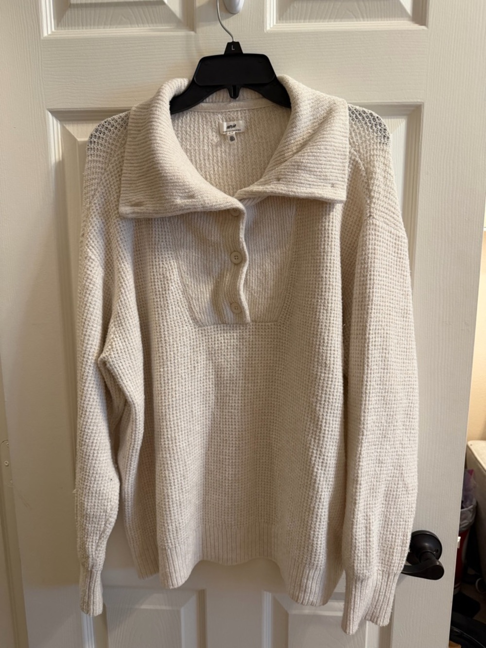 aerie Cream Waffle-Knit Funnel Collar Sweater
